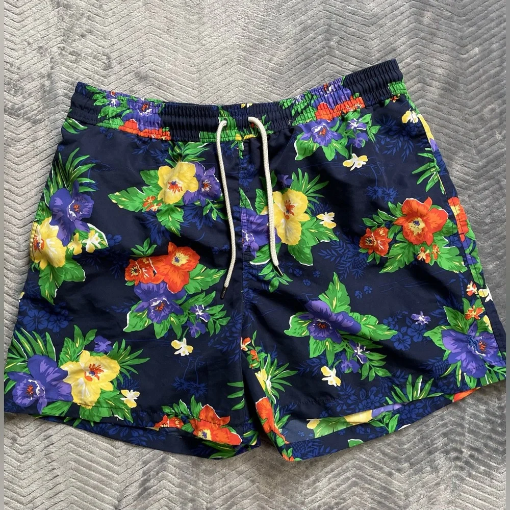 Mens Polo Ralph Lauren Hawaiian Tropical Floral Swim Trunks With Liner XL
